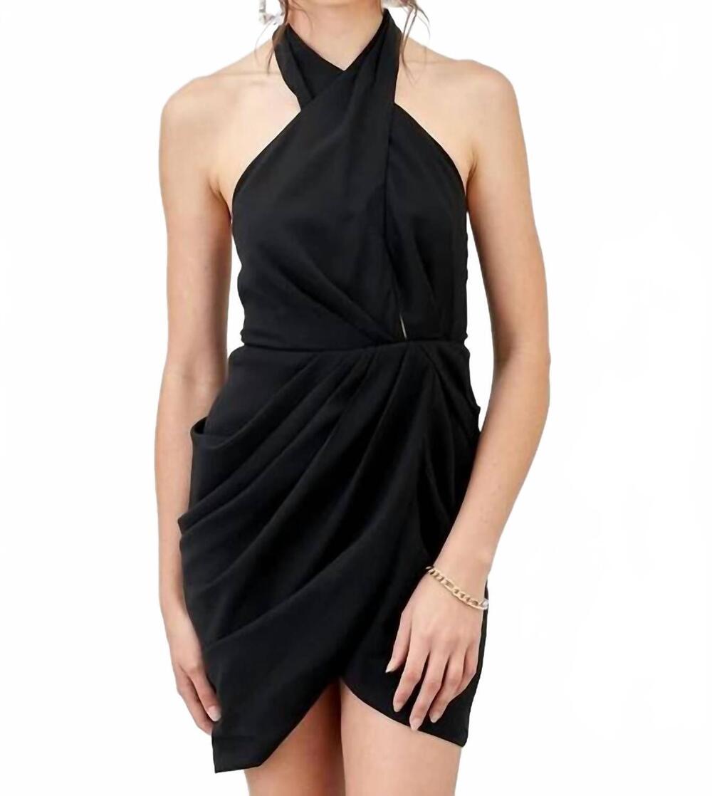 NEW DOBE wrap around halter neck dress in black